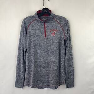 Washington State Cougars Women's Gray & Red Quarter Zip Pullover Top Size Large